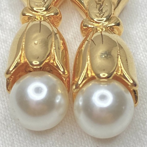 Three In One Earrings Gold Tone Tops With Detachable Faux Pearl Studs - Picture 3 of 14